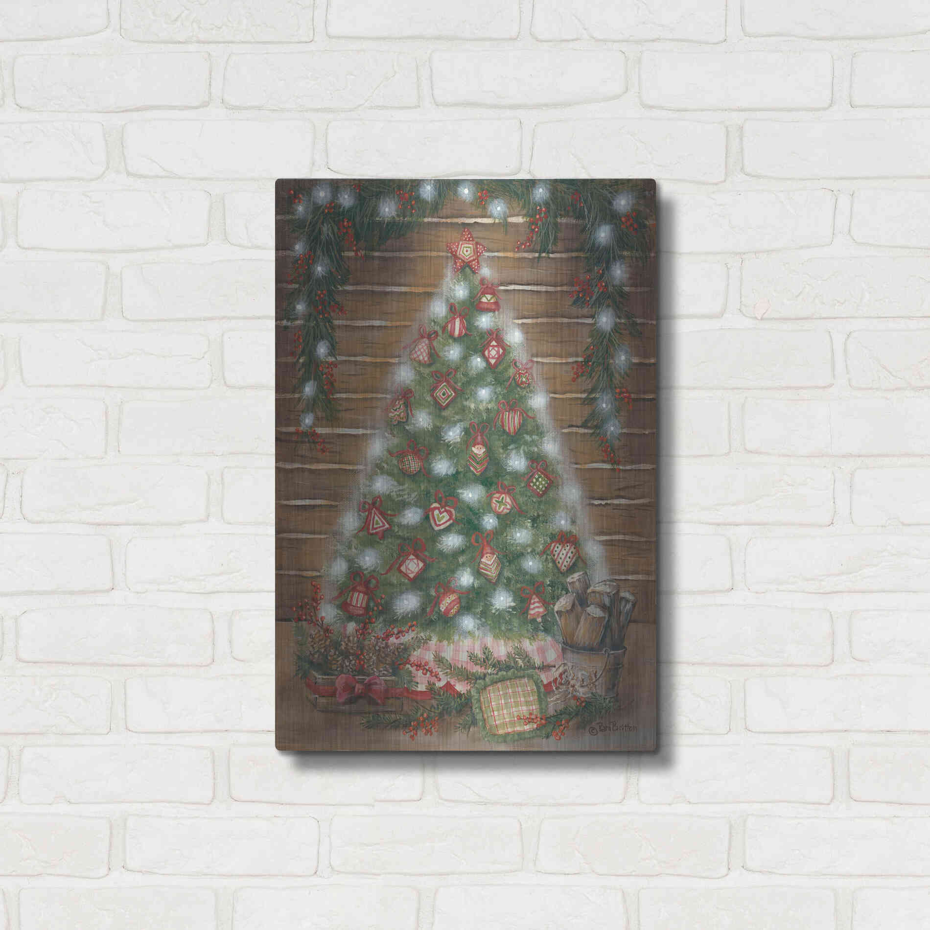 Luxe Metal Art 'A Log Cabin Christmas' by Pam Britton, Metal Wall Art,16x24