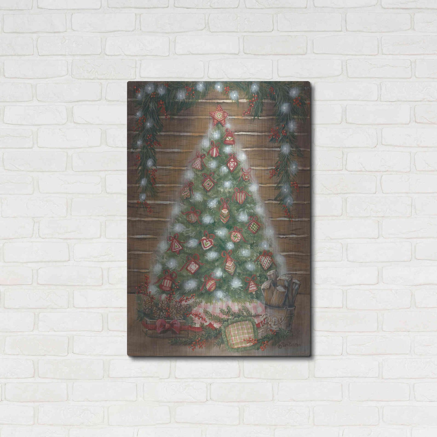 Luxe Metal Art 'A Log Cabin Christmas' by Pam Britton, Metal Wall Art,24x36