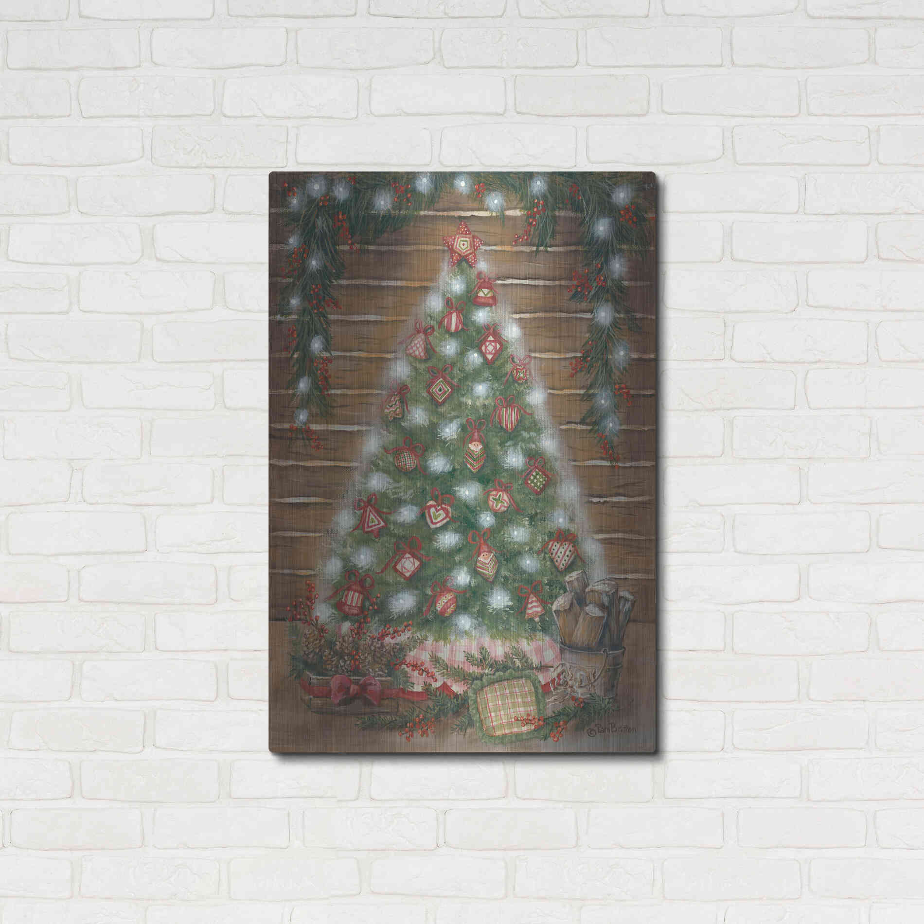 Luxe Metal Art 'A Log Cabin Christmas' by Pam Britton, Metal Wall Art,24x36