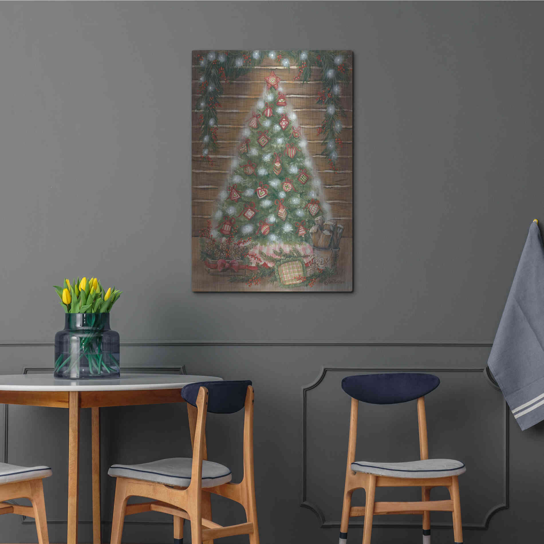 Luxe Metal Art 'A Log Cabin Christmas' by Pam Britton, Metal Wall Art,24x36