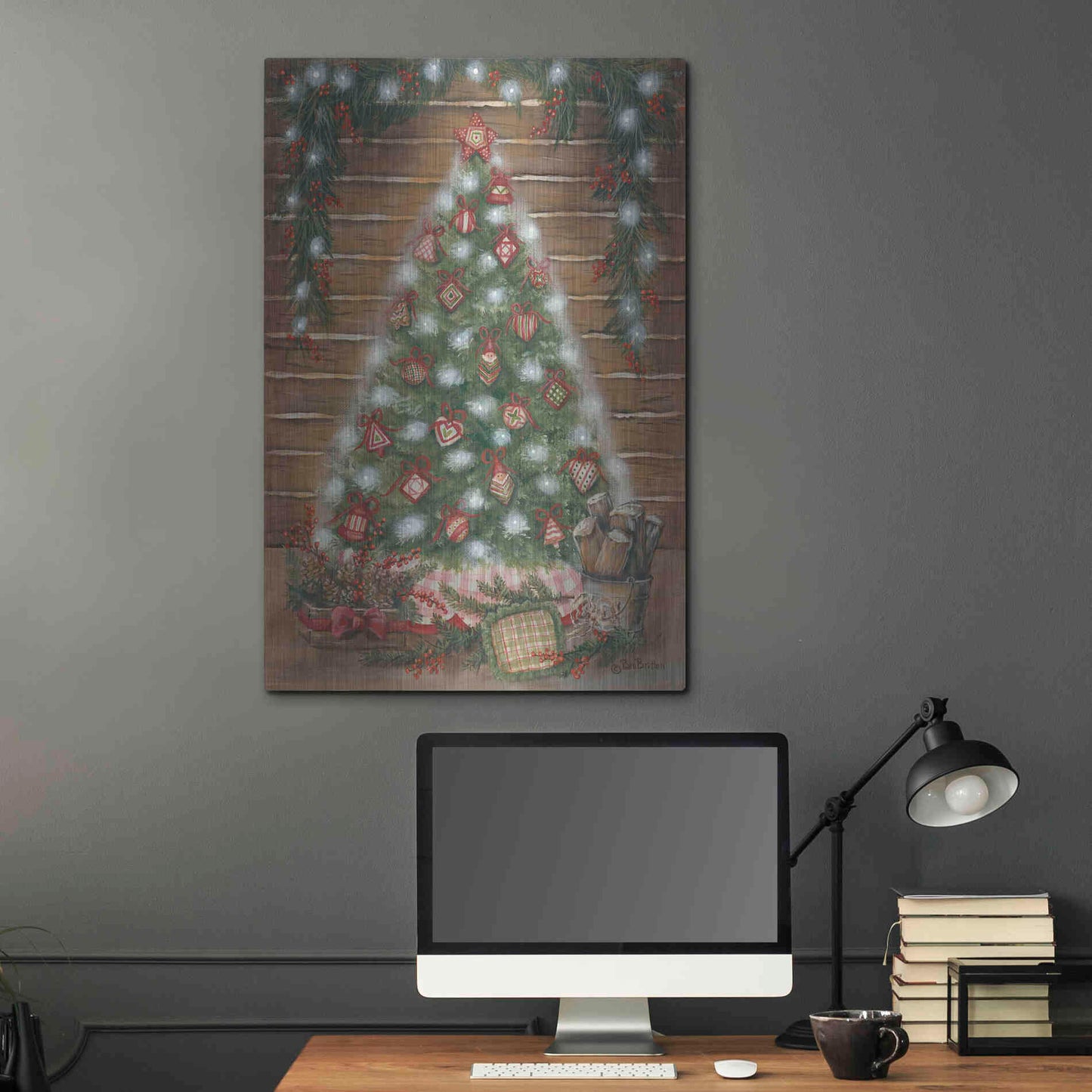 Luxe Metal Art 'A Log Cabin Christmas' by Pam Britton, Metal Wall Art,24x36