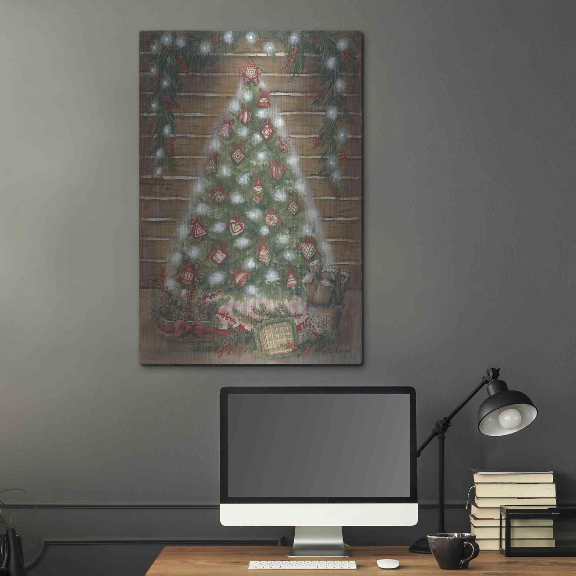 Luxe Metal Art 'A Log Cabin Christmas' by Pam Britton, Metal Wall Art,24x36