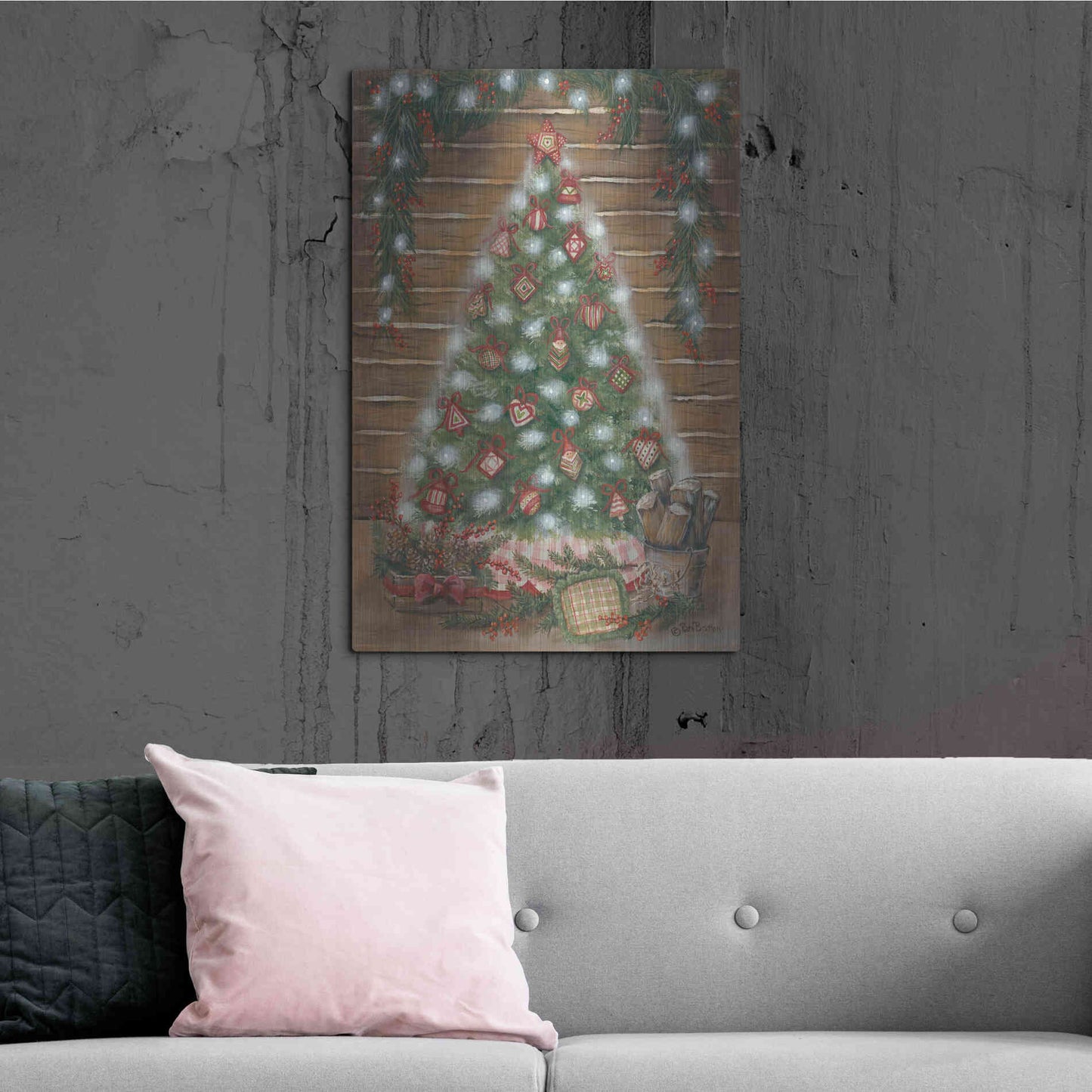 Luxe Metal Art 'A Log Cabin Christmas' by Pam Britton, Metal Wall Art,24x36