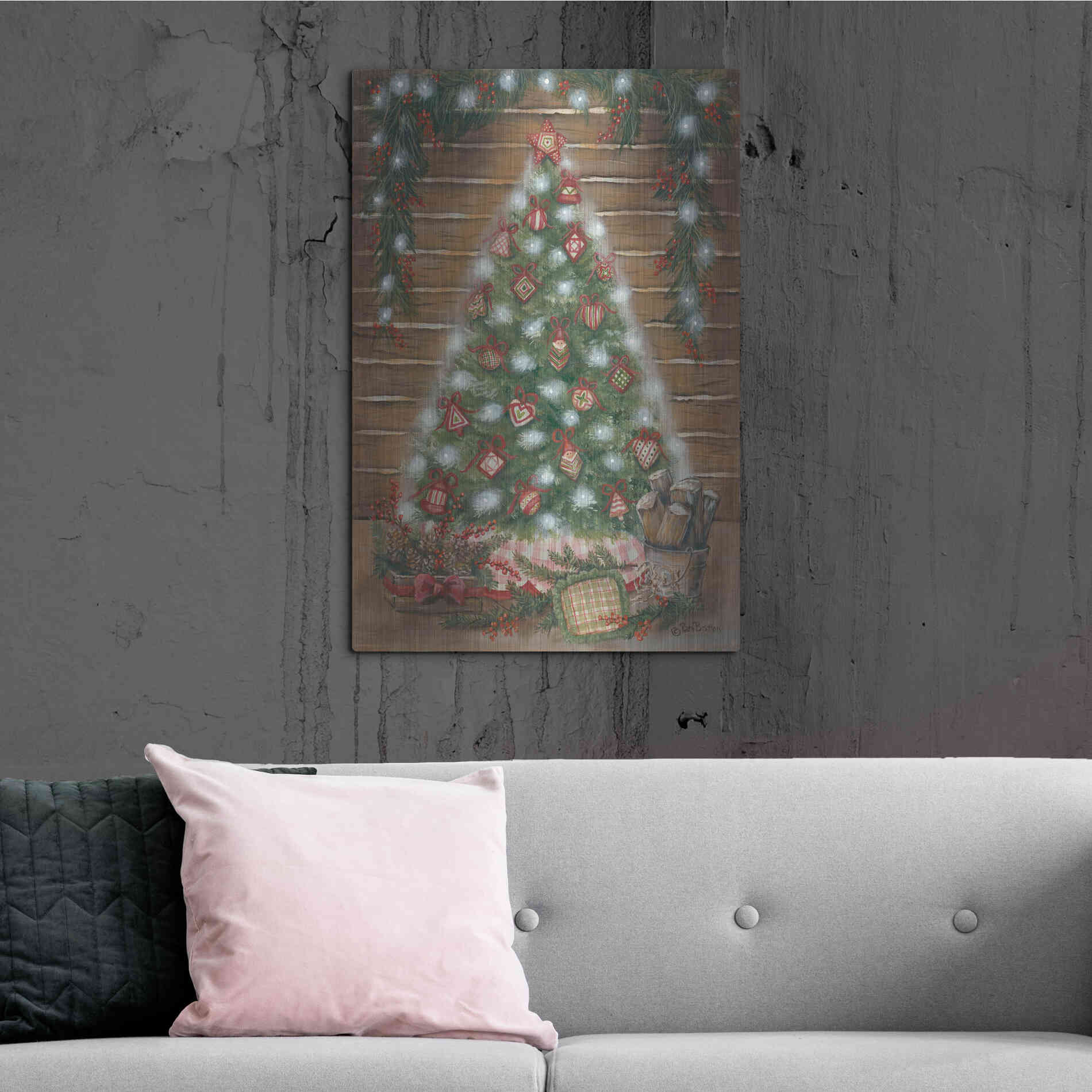 Luxe Metal Art 'A Log Cabin Christmas' by Pam Britton, Metal Wall Art,24x36