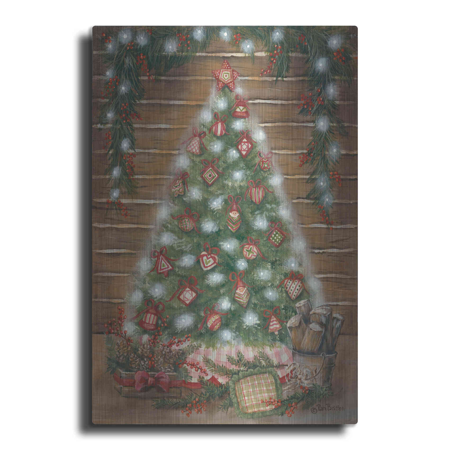 Luxe Metal Art 'A Log Cabin Christmas' by Pam Britton, Metal Wall Art