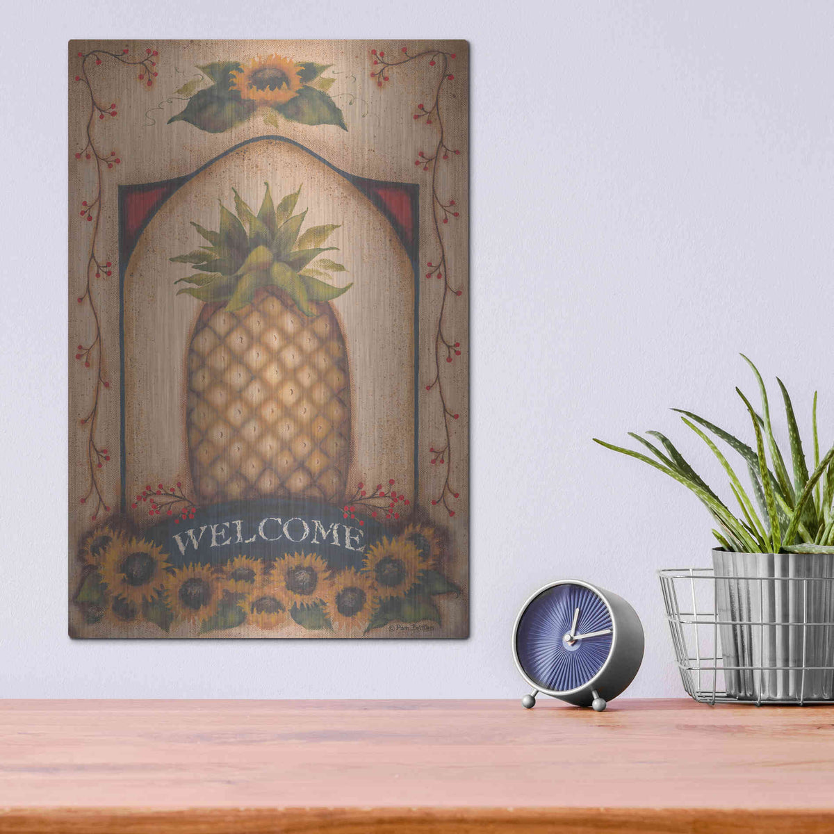 Luxe Metal Art 'Welcome Pineapple & Sunflowers' by Pam Britton, Metal Wall Art,12x16