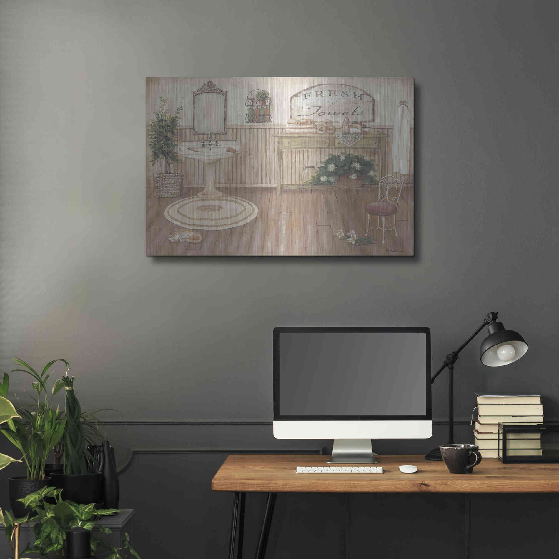 Luxe Metal Art 'Vintage Bath II' by Pam Britton, Metal Wall Art,36x24