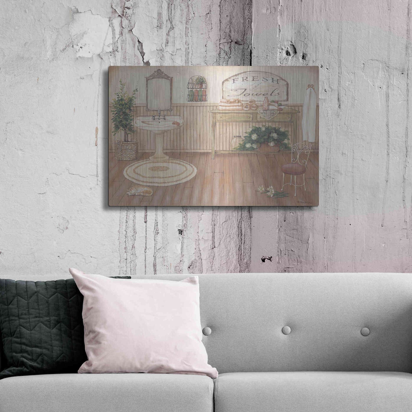 Luxe Metal Art 'Vintage Bath II' by Pam Britton, Metal Wall Art,36x24