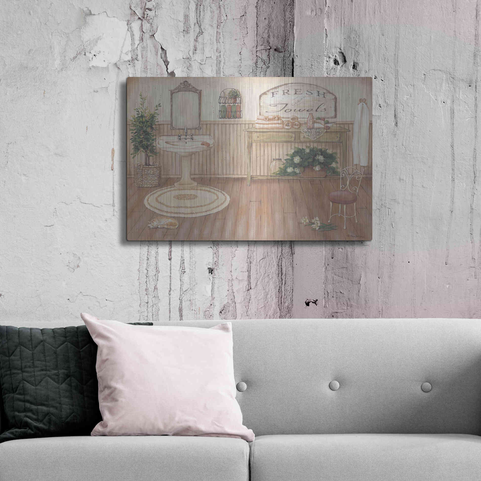 Luxe Metal Art 'Vintage Bath II' by Pam Britton, Metal Wall Art,36x24