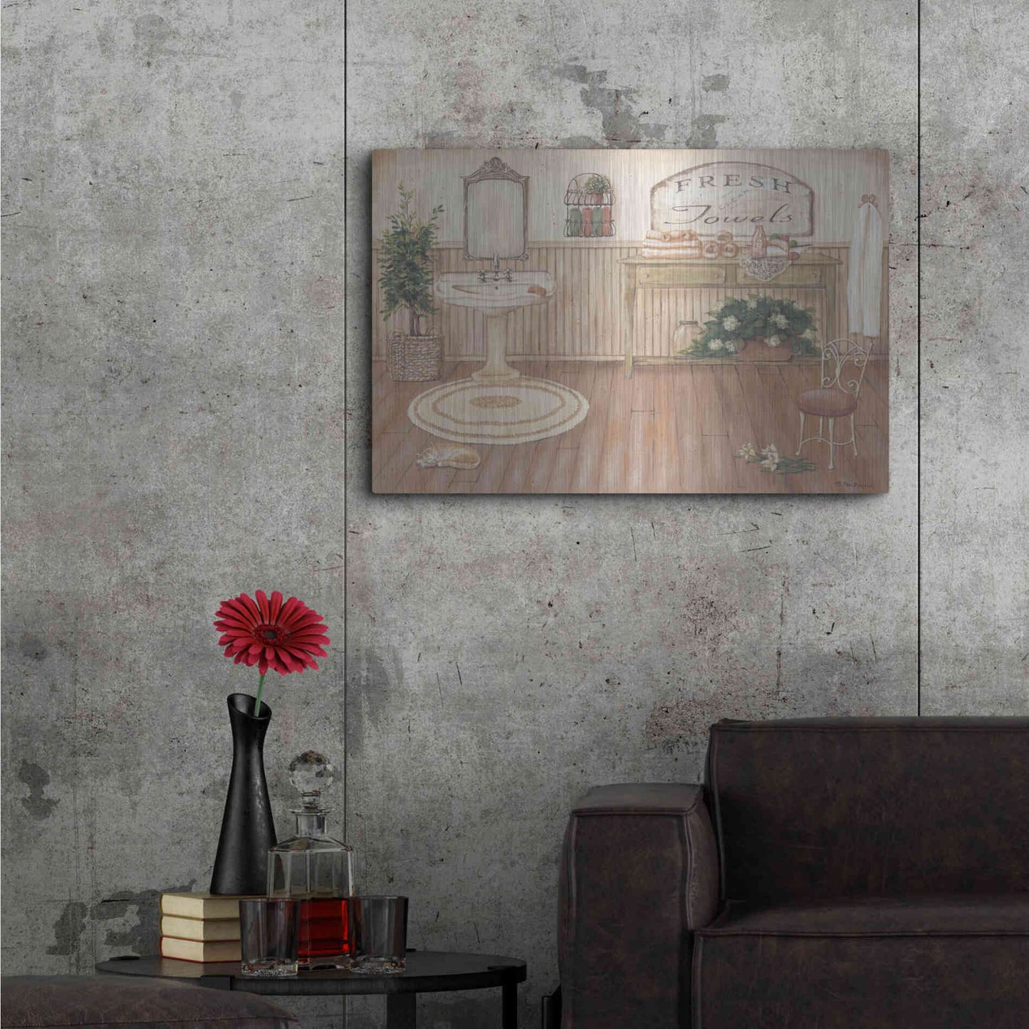Luxe Metal Art 'Vintage Bath II' by Pam Britton, Metal Wall Art,36x24