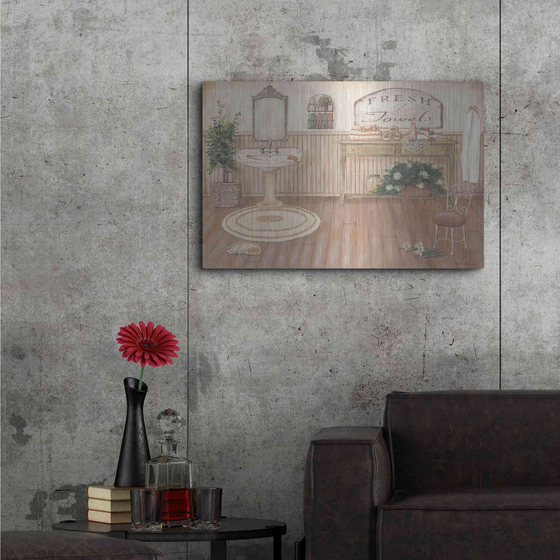 Luxe Metal Art 'Vintage Bath II' by Pam Britton, Metal Wall Art,36x24