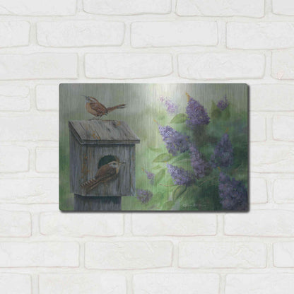 Luxe Metal Art 'Wrens & Lilacs' by Pam Britton, Metal Wall Art,16x12
