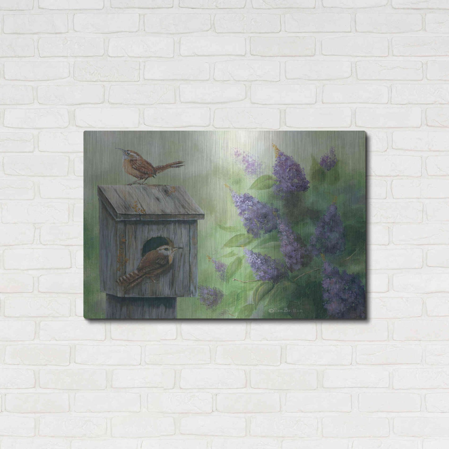 Luxe Metal Art 'Wrens & Lilacs' by Pam Britton, Metal Wall Art,36x24