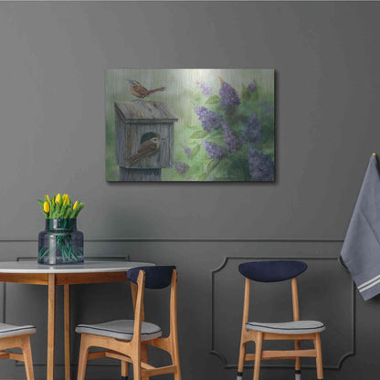 Luxe Metal Art 'Wrens & Lilacs' by Pam Britton, Metal Wall Art,36x24