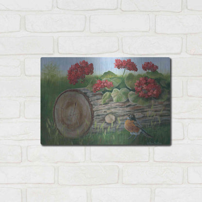 Luxe Metal Art 'Robin & Germaniums' by Pam Britton, Metal Wall Art,16x12