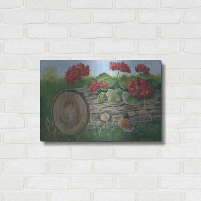 Luxe Metal Art 'Robin & Germaniums' by Pam Britton, Metal Wall Art,24x16