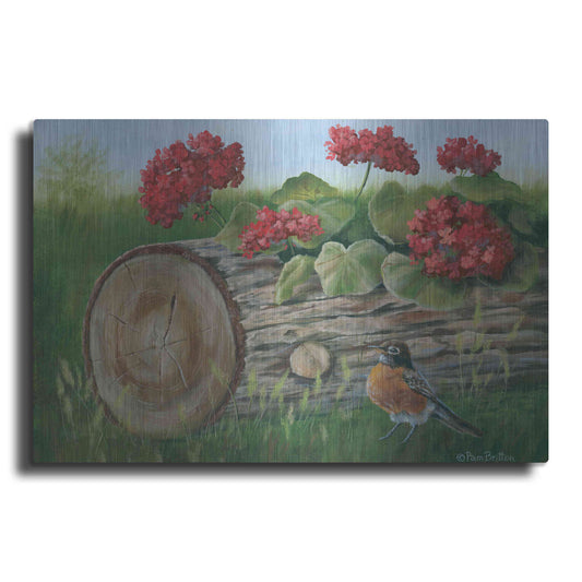 Luxe Metal Art 'Robin & Germaniums' by Pam Britton, Metal Wall Art