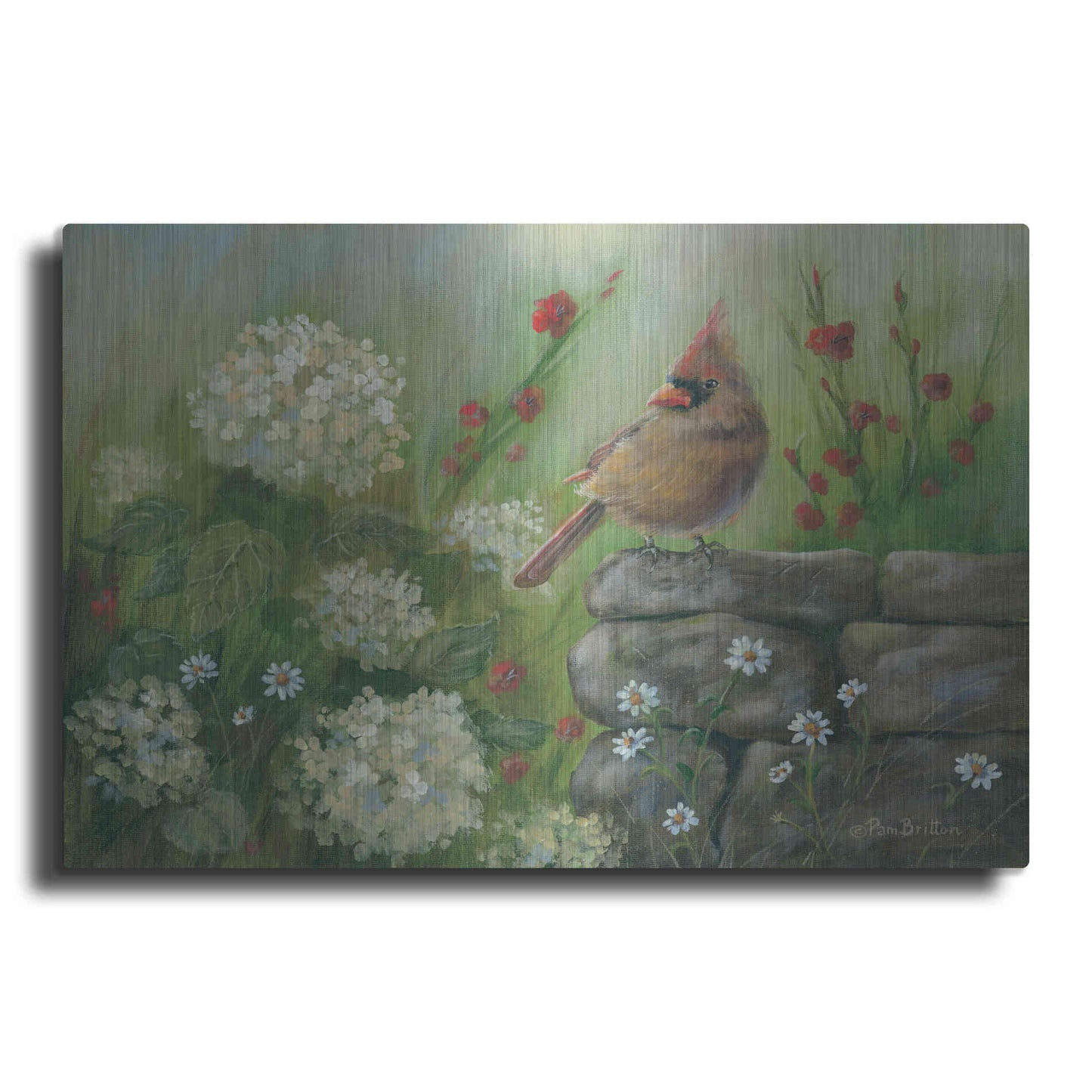 Luxe Metal Art 'Cardinal & Hydrangeas' by Pam Britton, Metal Wall Art