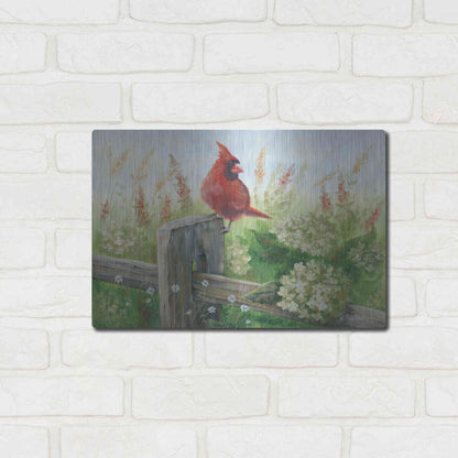 Luxe Metal Art 'Cardinal on Fence' by Pam Britton, Metal Wall Art,16x12