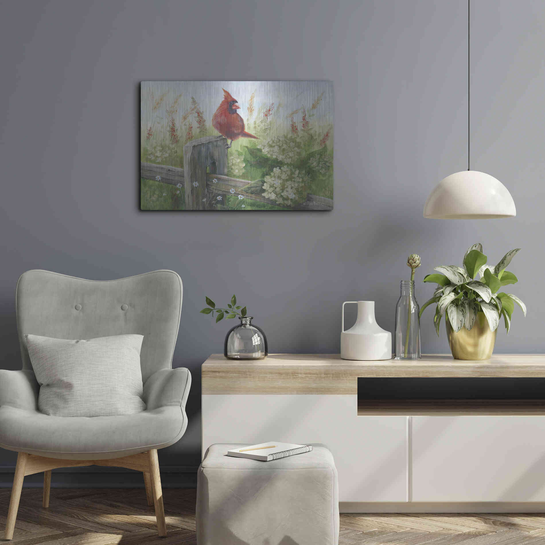 Luxe Metal Art 'Cardinal on Fence' by Pam Britton, Metal Wall Art,24x16