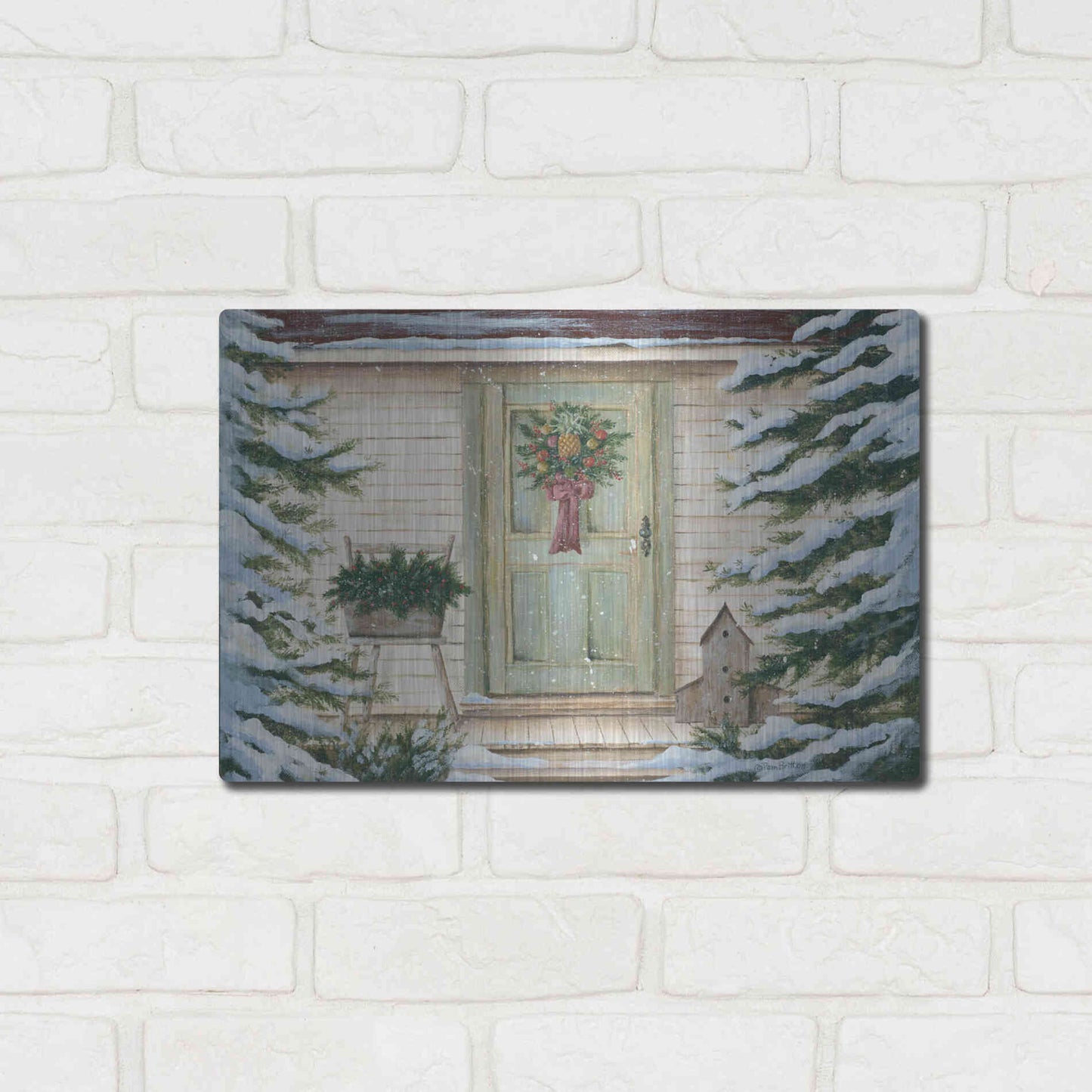 Luxe Metal Art 'Farmhouse Welcome' by Pam Britton, Metal Wall Art,16x12