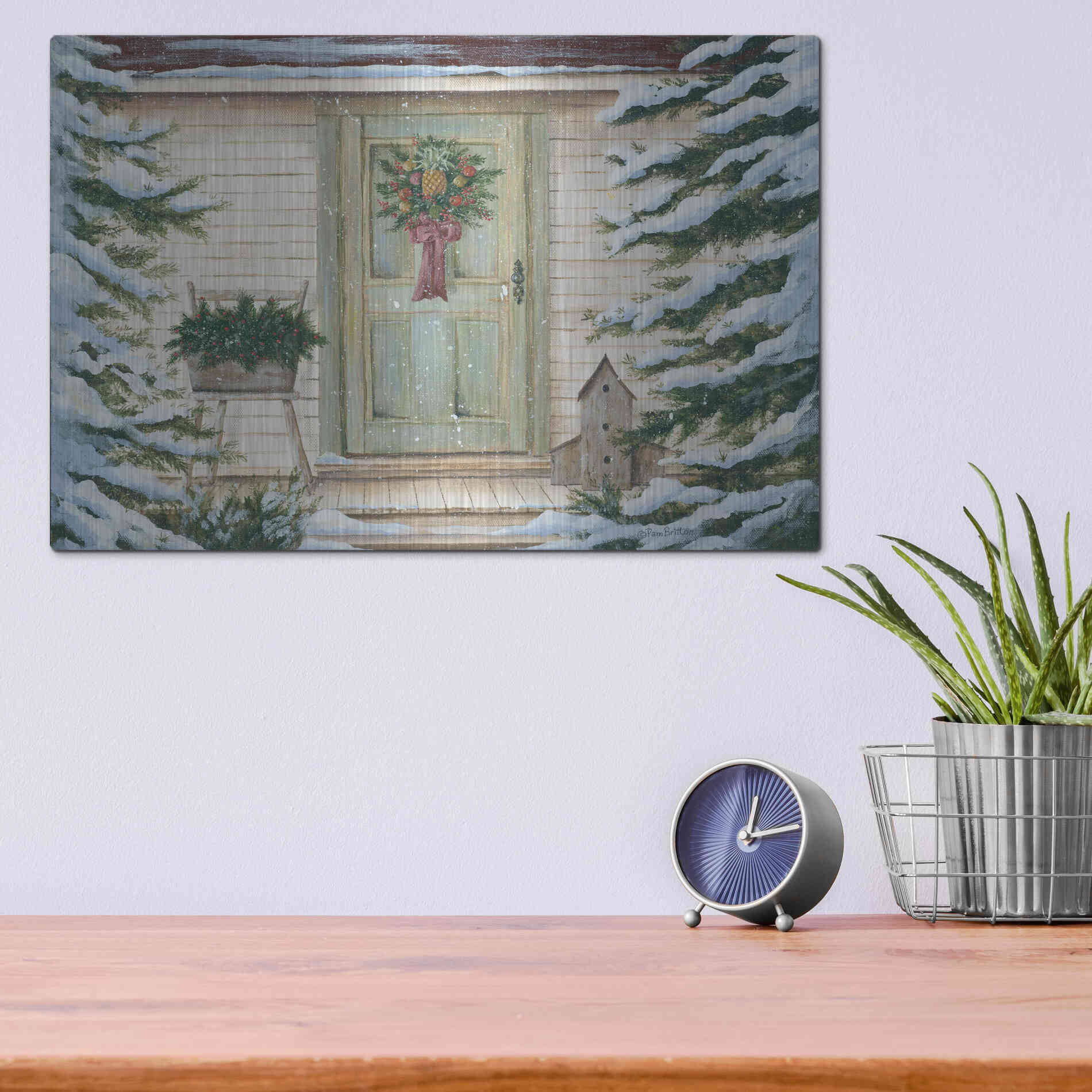 Luxe Metal Art 'Farmhouse Welcome' by Pam Britton, Metal Wall Art,16x12