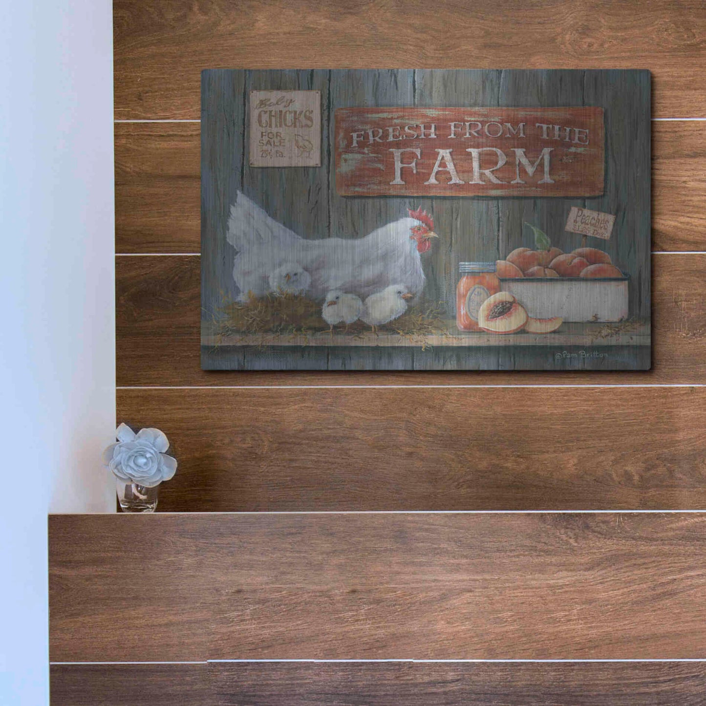 Luxe Metal Art 'Fresh from the Farm' by Pam Britton, Metal Wall Art,16x12