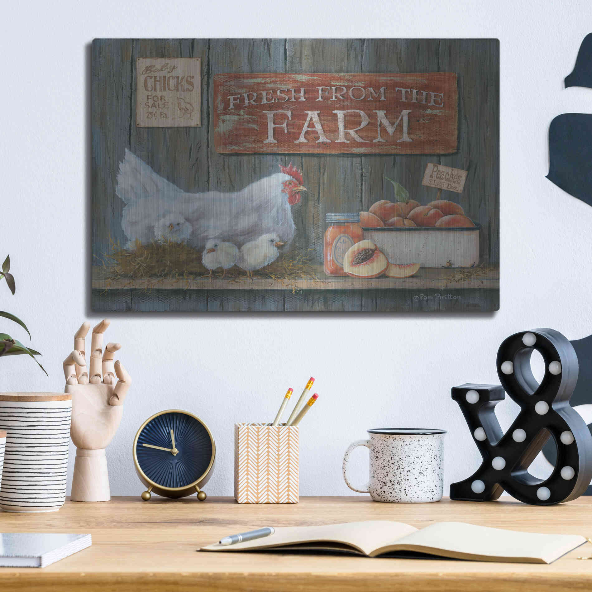 Luxe Metal Art 'Fresh from the Farm' by Pam Britton, Metal Wall Art,16x12