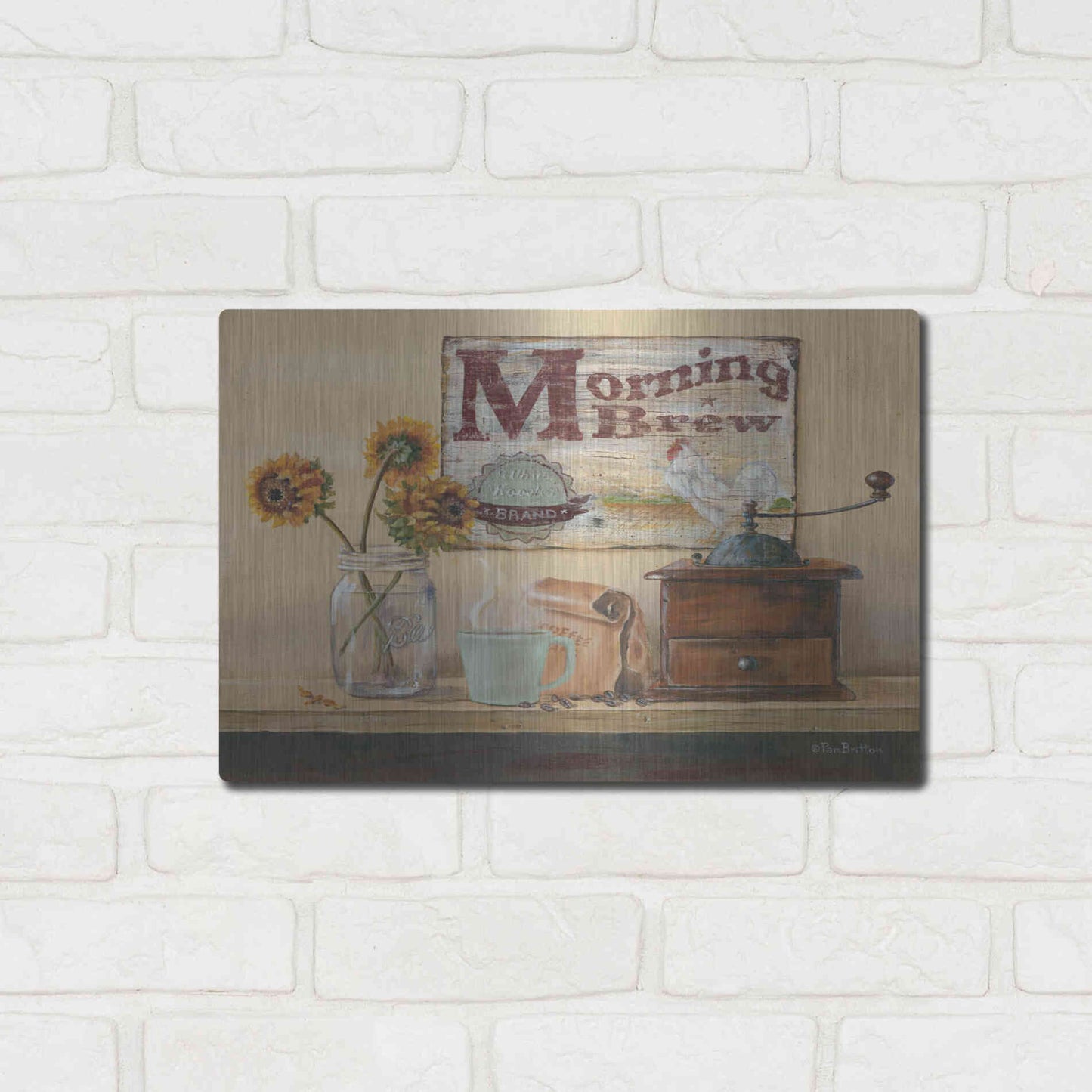 Luxe Metal Art 'Morning Brew' by Pam Britton, Metal Wall Art,16x12