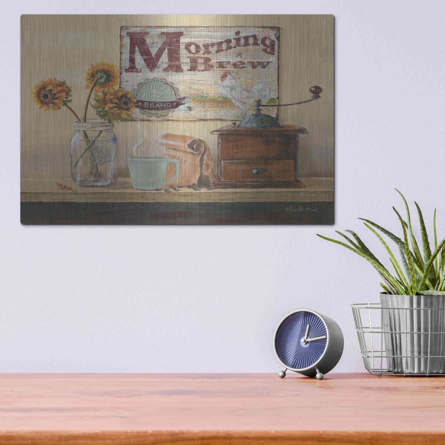 Luxe Metal Art 'Morning Brew' by Pam Britton, Metal Wall Art,16x12