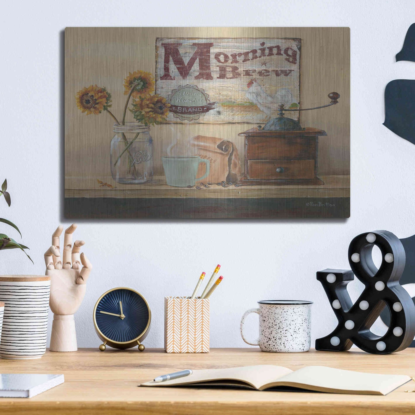 Luxe Metal Art 'Morning Brew' by Pam Britton, Metal Wall Art,16x12