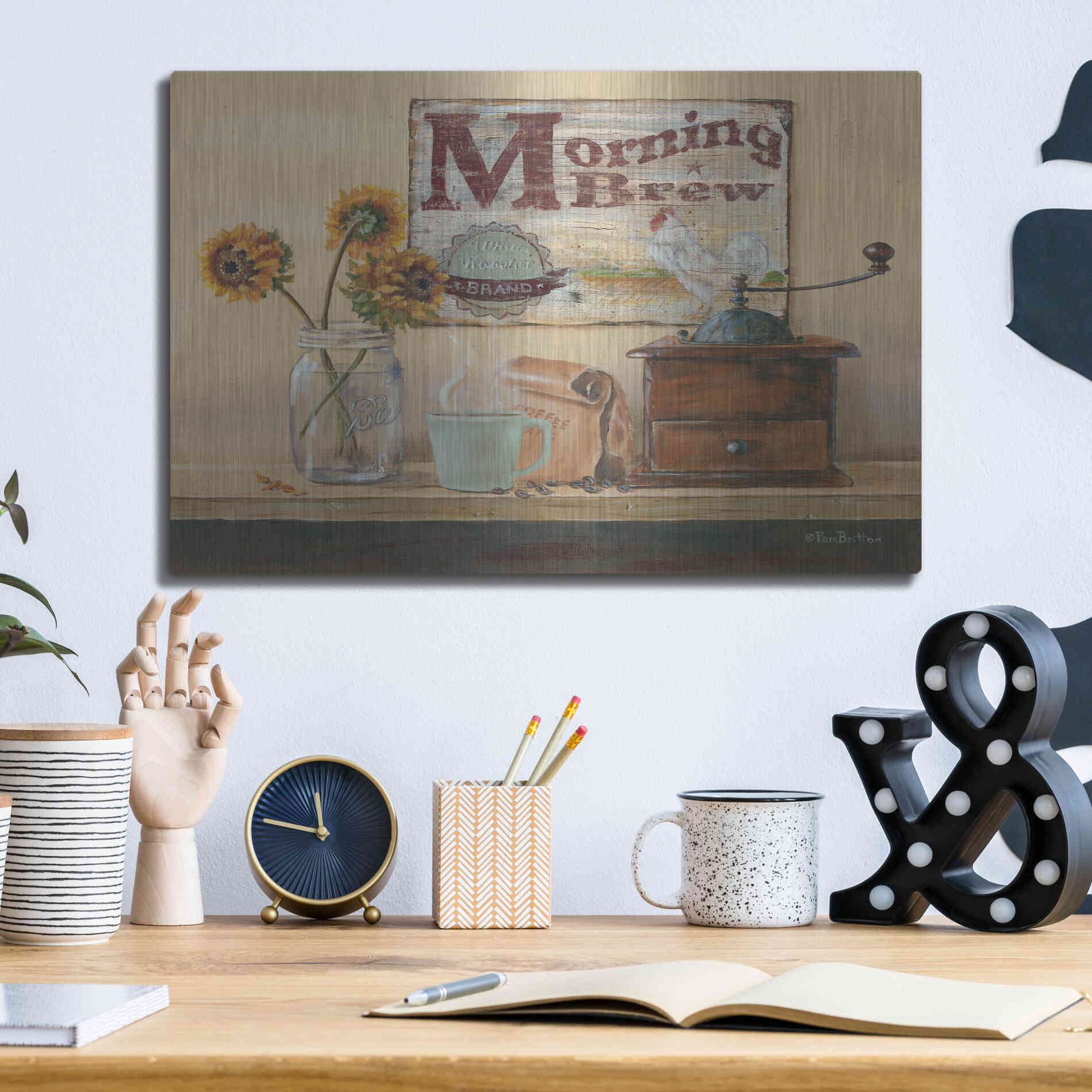 Luxe Metal Art 'Morning Brew' by Pam Britton, Metal Wall Art,16x12