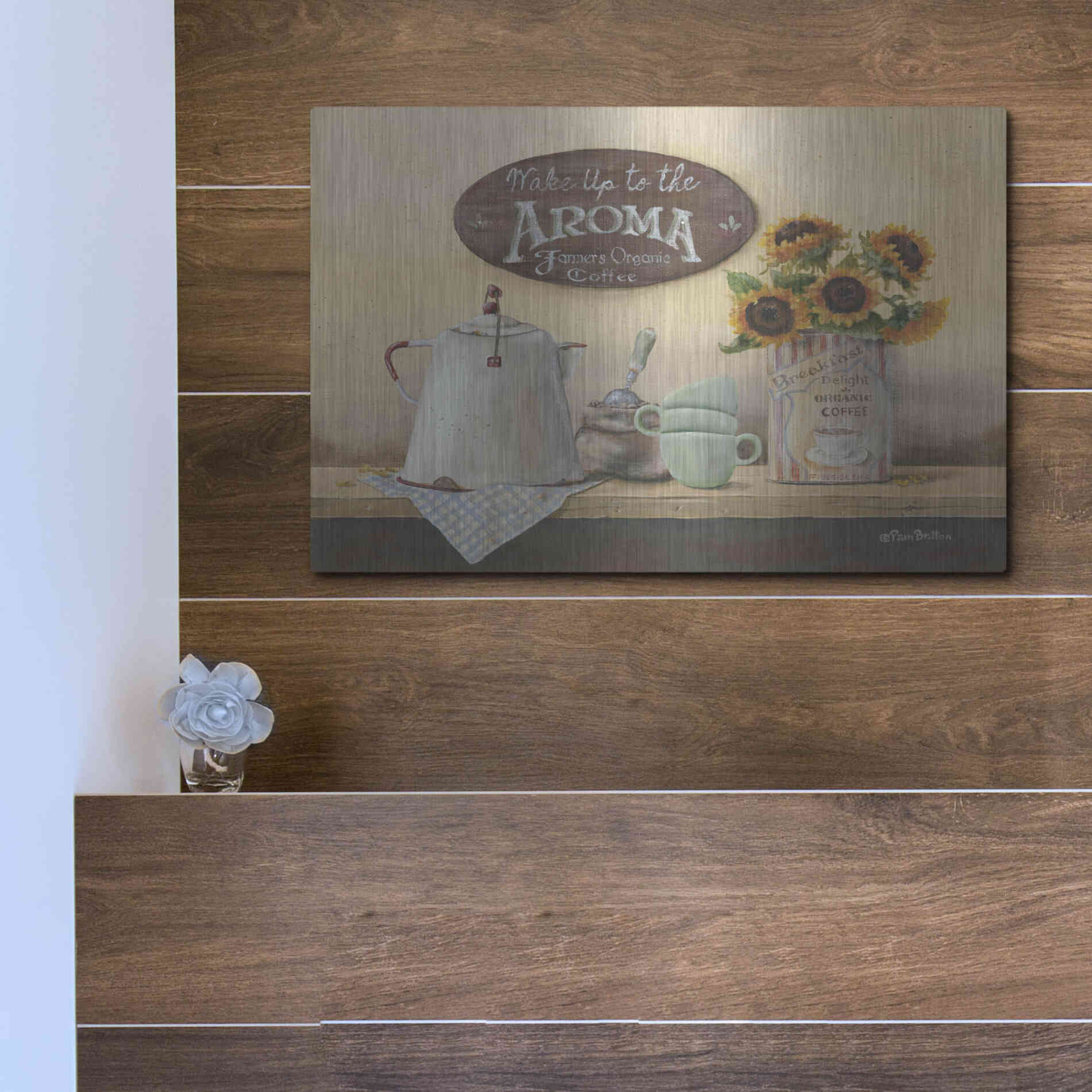 Luxe Metal Art 'Wake Up to the Aroma' by Pam Britton, Metal Wall Art,16x12