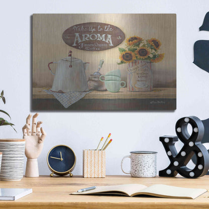 Luxe Metal Art 'Wake Up to the Aroma' by Pam Britton, Metal Wall Art,16x12