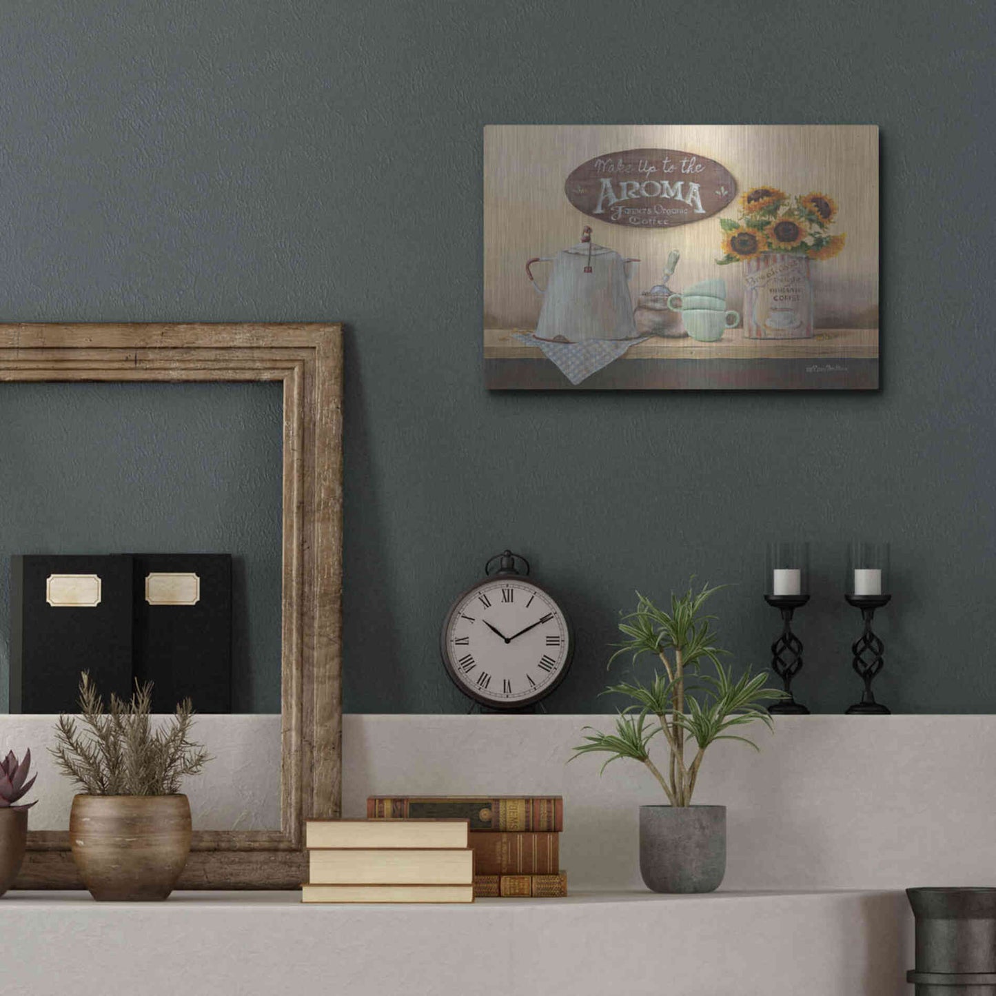 Luxe Metal Art 'Wake Up to the Aroma' by Pam Britton, Metal Wall Art,16x12