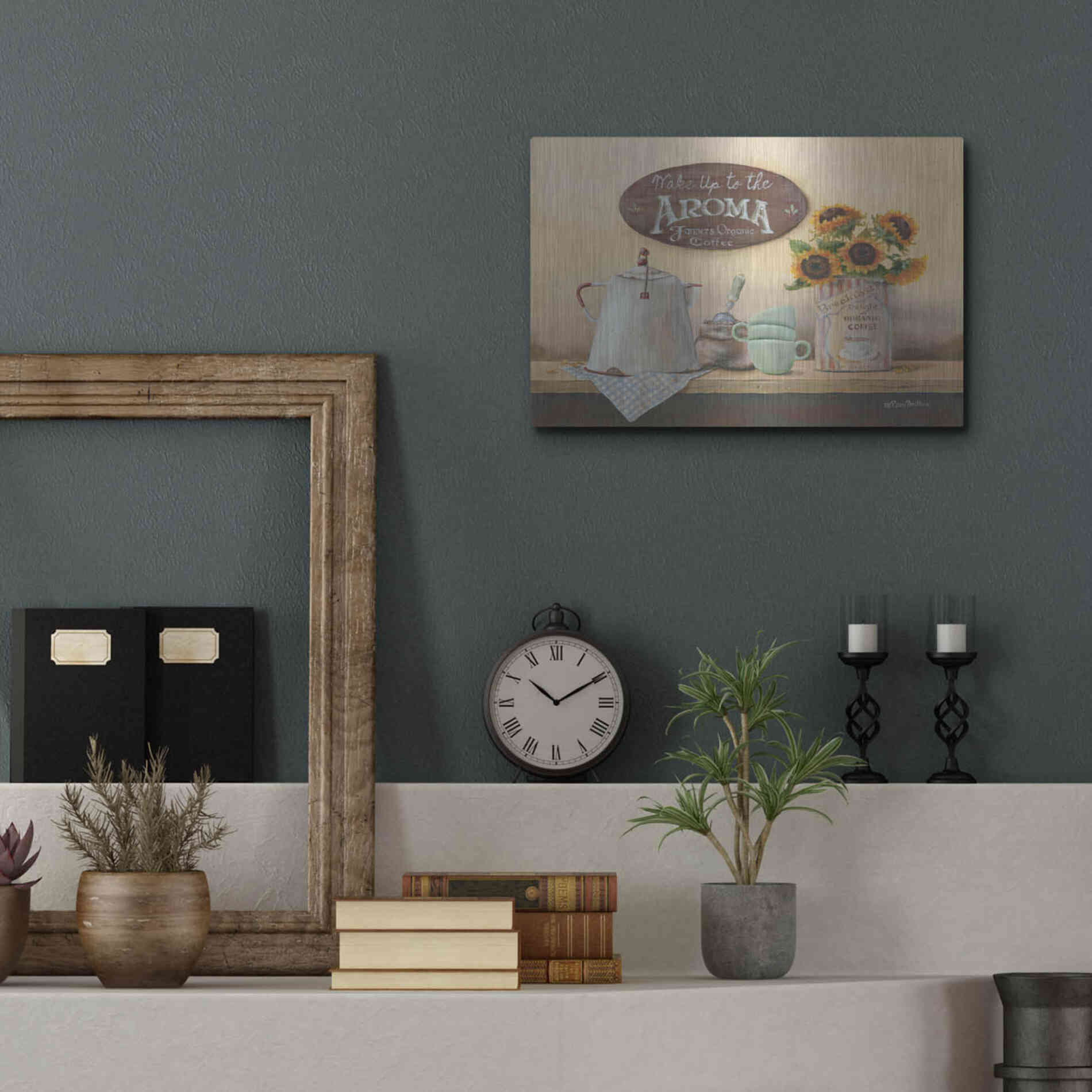 Luxe Metal Art 'Wake Up to the Aroma' by Pam Britton, Metal Wall Art,16x12