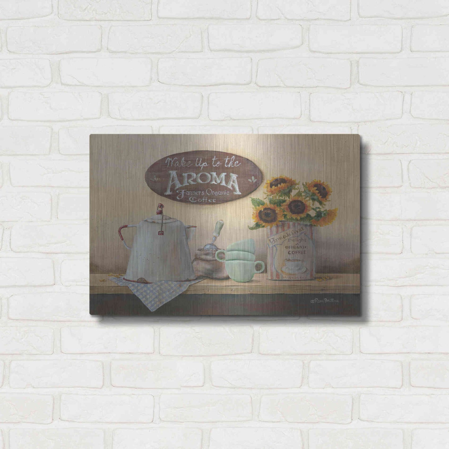 Luxe Metal Art 'Wake Up to the Aroma' by Pam Britton, Metal Wall Art,24x16