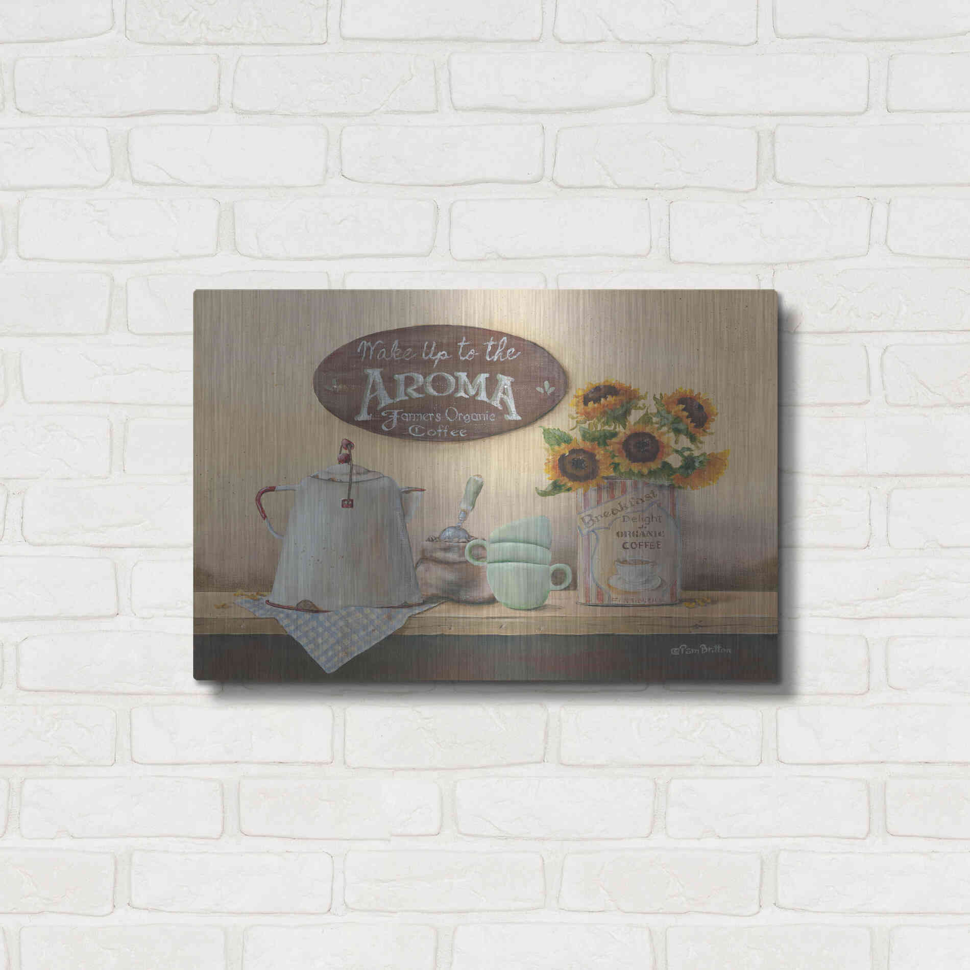 Luxe Metal Art 'Wake Up to the Aroma' by Pam Britton, Metal Wall Art,24x16