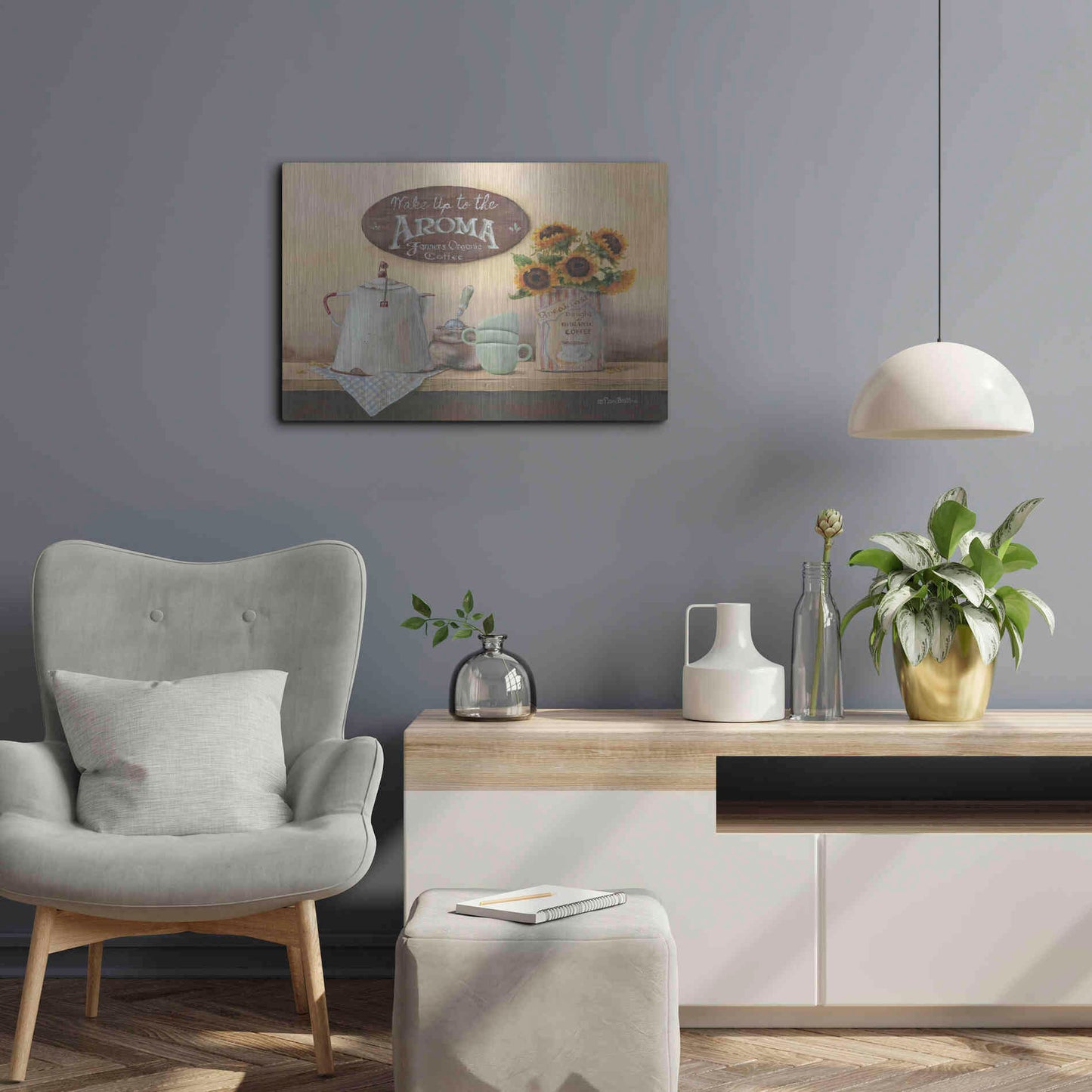 Luxe Metal Art 'Wake Up to the Aroma' by Pam Britton, Metal Wall Art,24x16