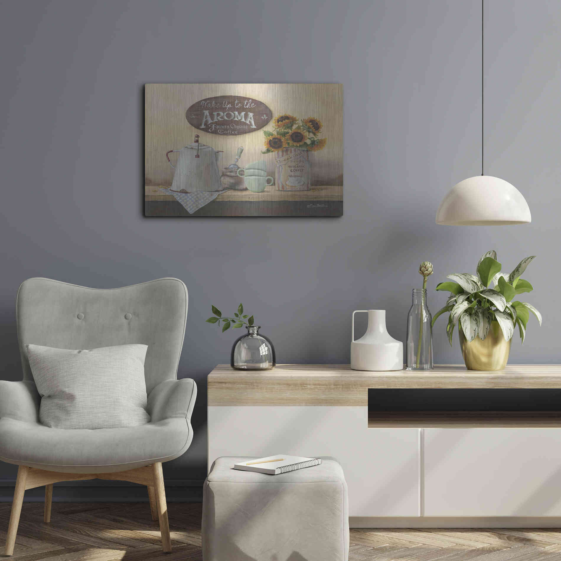Luxe Metal Art 'Wake Up to the Aroma' by Pam Britton, Metal Wall Art,24x16