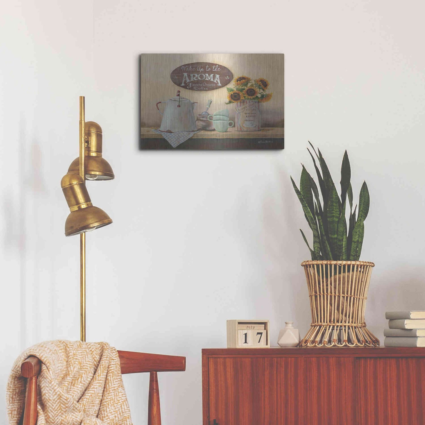 Luxe Metal Art 'Wake Up to the Aroma' by Pam Britton, Metal Wall Art,24x16