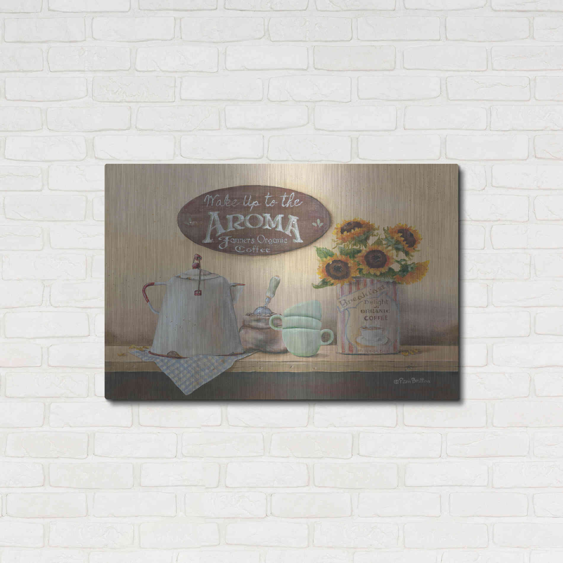 Luxe Metal Art 'Wake Up to the Aroma' by Pam Britton, Metal Wall Art,36x24