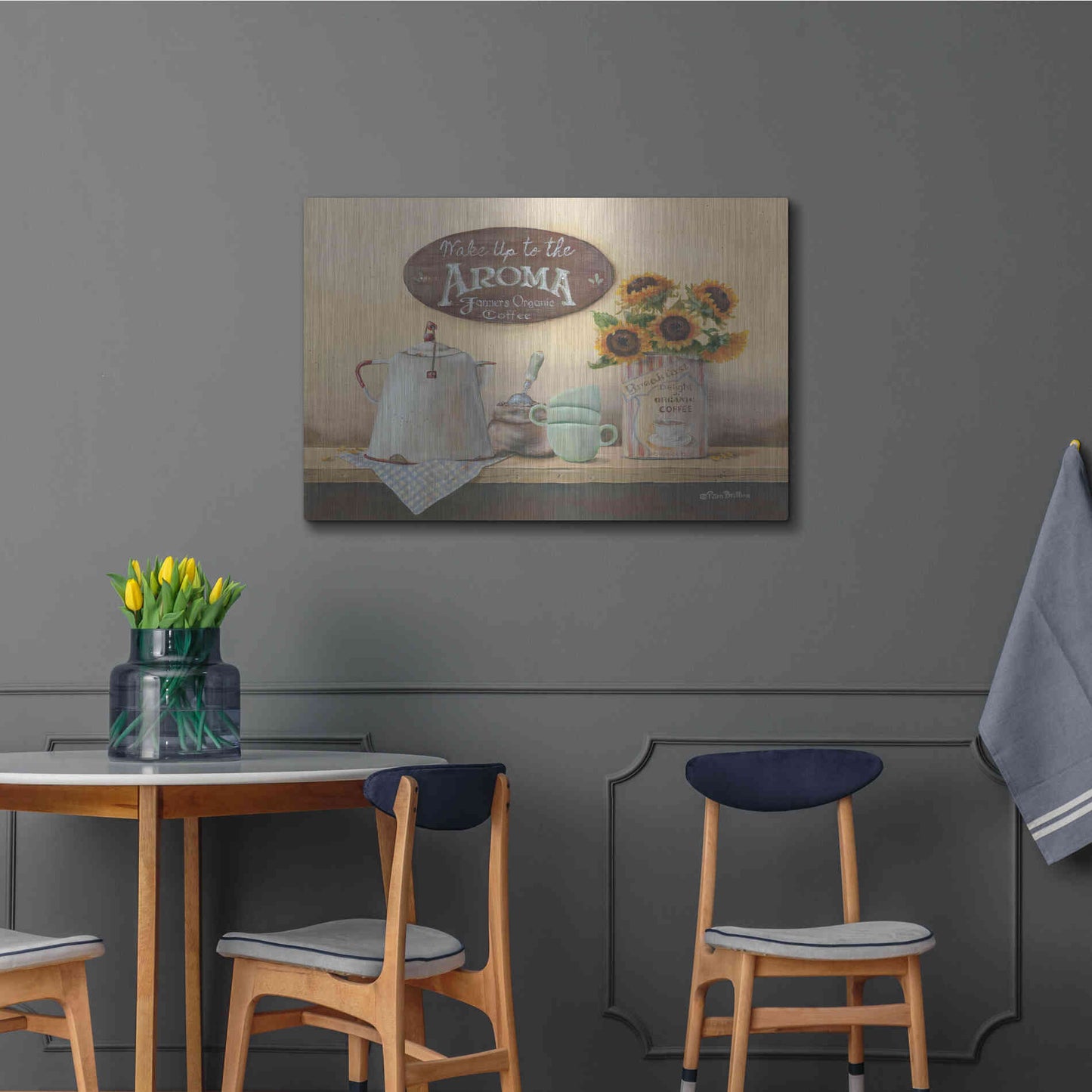 Luxe Metal Art 'Wake Up to the Aroma' by Pam Britton, Metal Wall Art,36x24