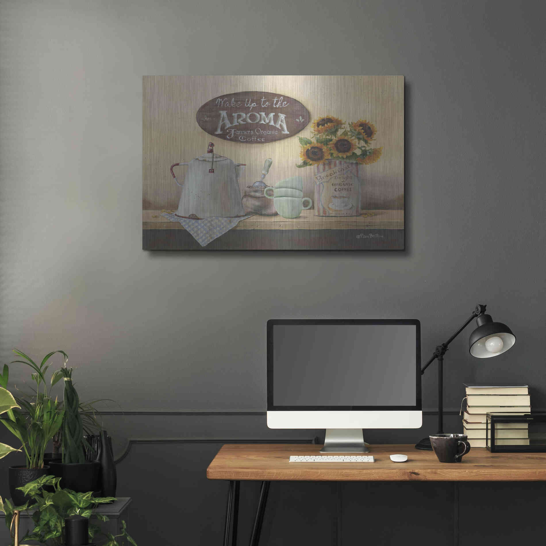 Luxe Metal Art 'Wake Up to the Aroma' by Pam Britton, Metal Wall Art,36x24