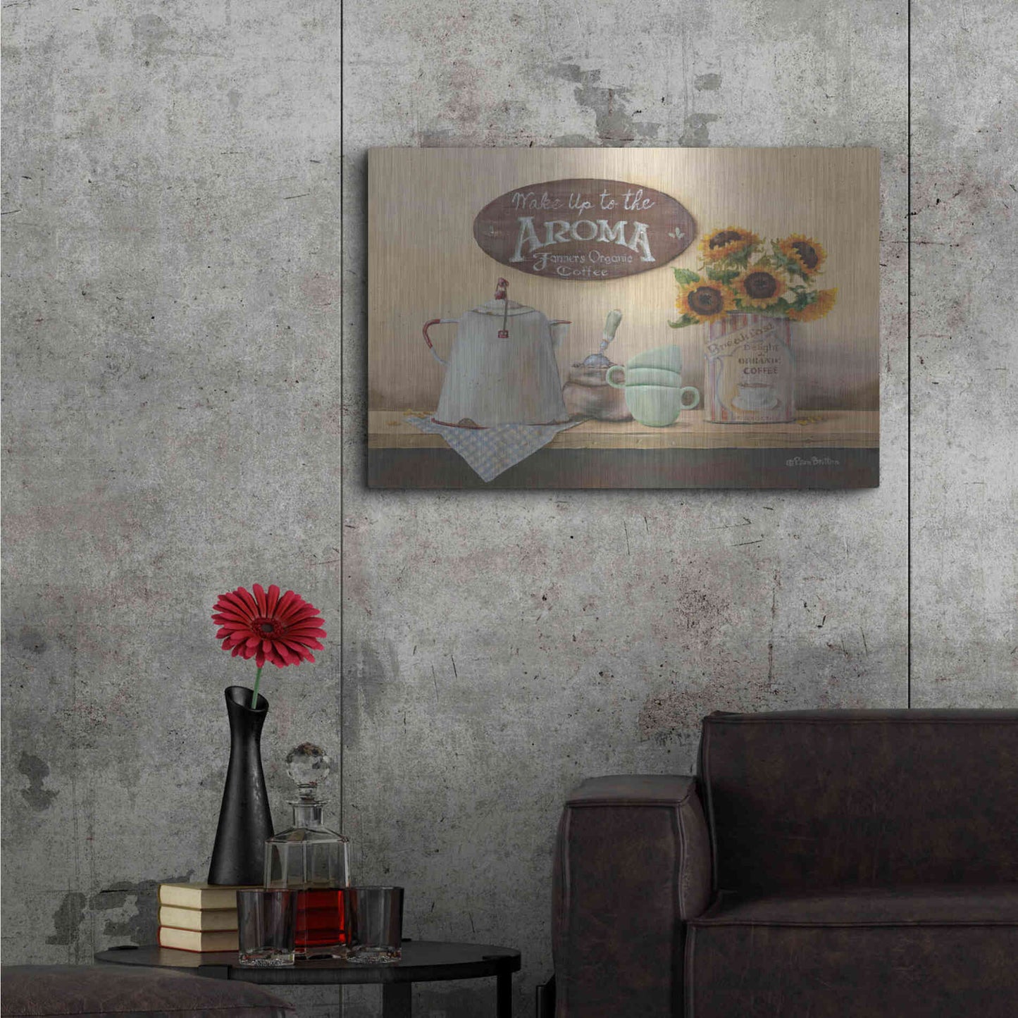 Luxe Metal Art 'Wake Up to the Aroma' by Pam Britton, Metal Wall Art,36x24