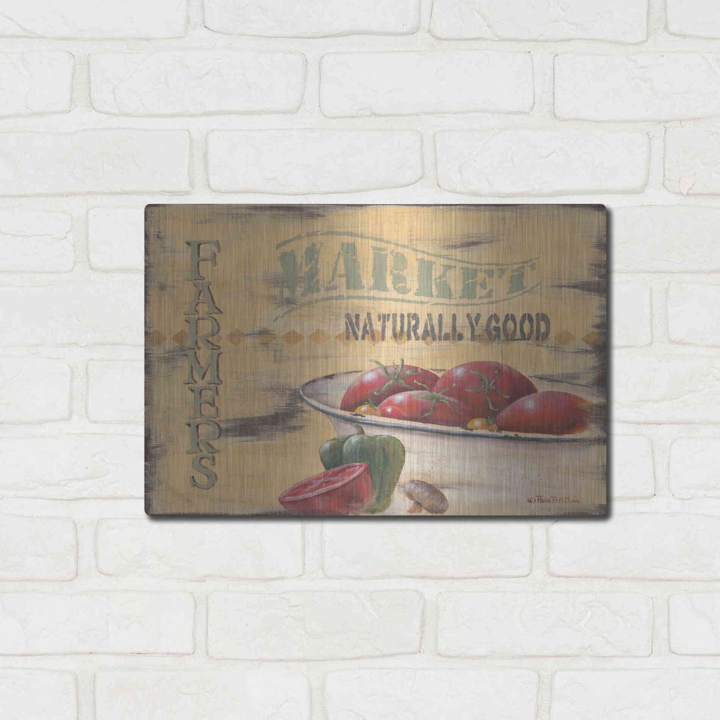 Luxe Metal Art 'Farmer's Market, Naturally Good' by Pam Britton, Metal Wall Art,16x12