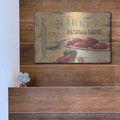 Luxe Metal Art 'Farmer's Market, Naturally Good' by Pam Britton, Metal Wall Art,16x12