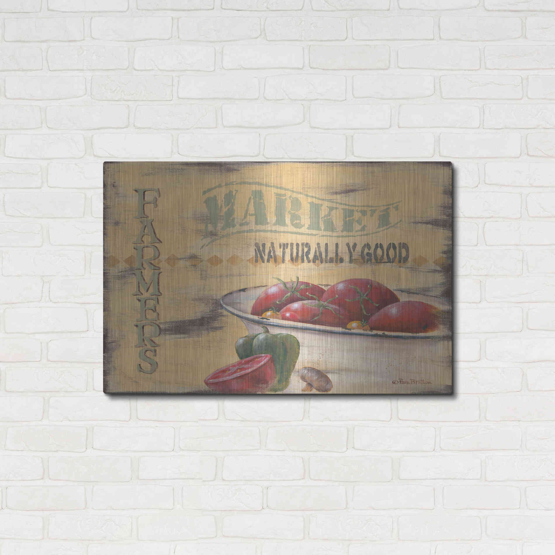Luxe Metal Art 'Farmer's Market, Naturally Good' by Pam Britton, Metal Wall Art,36x24