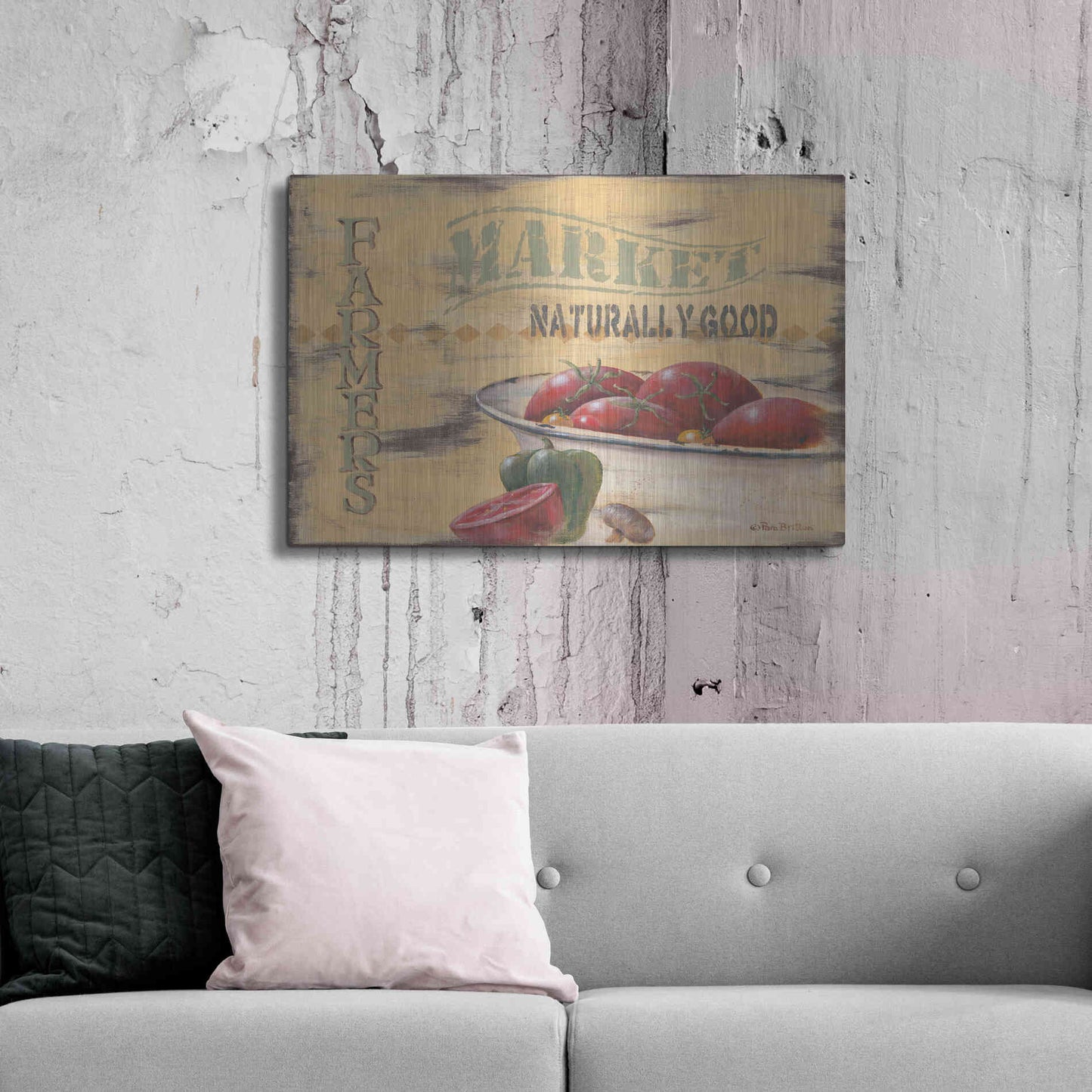 Luxe Metal Art 'Farmer's Market, Naturally Good' by Pam Britton, Metal Wall Art,36x24
