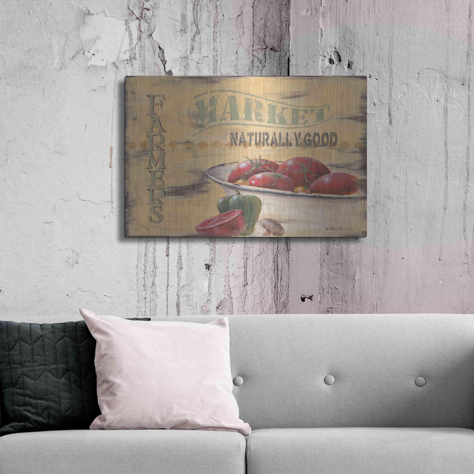 Luxe Metal Art 'Farmer's Market, Naturally Good' by Pam Britton, Metal Wall Art,36x24